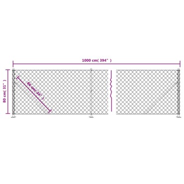 vidaXL Συρματόπλεγμα Περίφραξης Ανθρακί 0,8 x 10 μ. με Βάσεις Φλάντζα