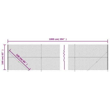 vidaXL Συρματόπλεγμα Περίφραξης Ανθρακί 1,6 x 10 μ. με Βάσεις Φλάντζα