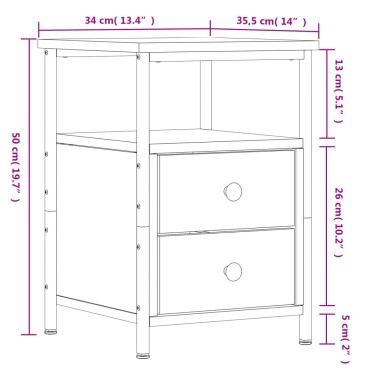 vidaXL Κομοδίνα 2 τεμ. Μαύρα 34x35,5x50cm από Επεξεργασμένο Ξύλο