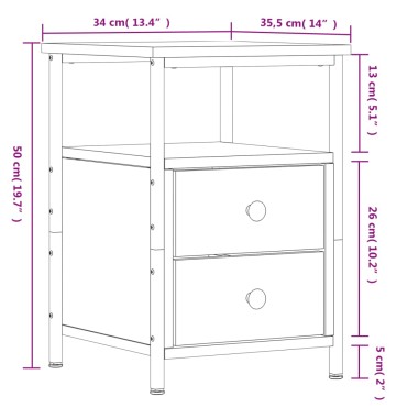 vidaXL Κομοδίνο 2 τεμ. Καπνιστή Δρυς 34x35,5x50cm Επεξεργασμένο Ξύλο