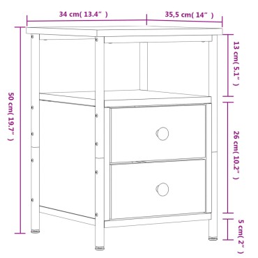 vidaXL Κομοδίνο 2 τεμ. Καφέ Δρυς 34x35,5x50cm από Επεξεργ. Ξύλο