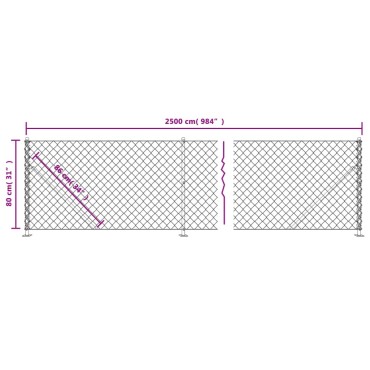 vidaXL Συρματόπλεγμα Περίφραξης Ασημί 0,8 x 25 μ. με Βάσεις Φλάντζα