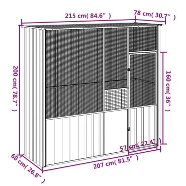 vidaXL Κλουβί Πουλιών Ανθρακί 215x78x200 εκ. από Γαλβανισμένο Χάλυβα