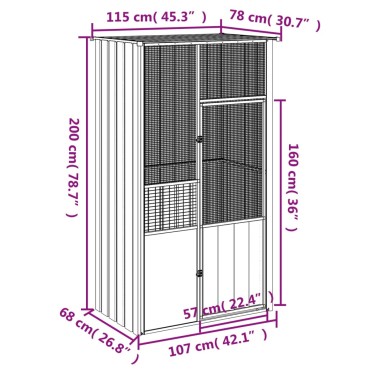 vidaXL Κλουβί Πουλιών Γκρι 115x78x200 εκ. από Γαλβανισμένο Χάλυβα