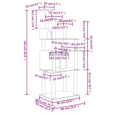 vidaXL Γατόδεντρο Κρεμ 166 εκ. με Στύλους Ξυσίματος από Σιζάλ