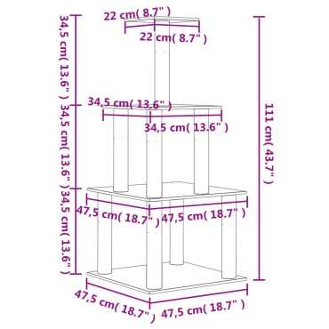 vidaXL Γατόδεντρο Κρεμ 111 εκ. με Στύλους Ξυσίματος από Σιζάλ