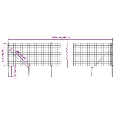 vidaXL Συρματόπλεγμα Περίφραξης Ανθρακί 1,1 x 25 μ. με Καρφωτές Βάσεις