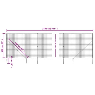 vidaXL Συρματόπλεγμα Περίφραξης Ανθρακί 1,6 x 25 μ. με Καρφωτές Βάσεις