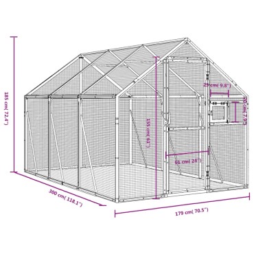 vidaXL Κλουβί Ασημένιο 1,79 x 3 x 1,85 μ. από Αλουμίνιο