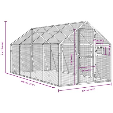 vidaXL Κλουβί Ασημένιο 1,79 x 4 x 1,85 μ. από Αλουμίνιο