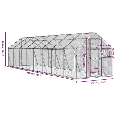 vidaXL Κλουβί Ασημένιο 1,79 x 8 x 1,85 μ. από Αλουμίνιο