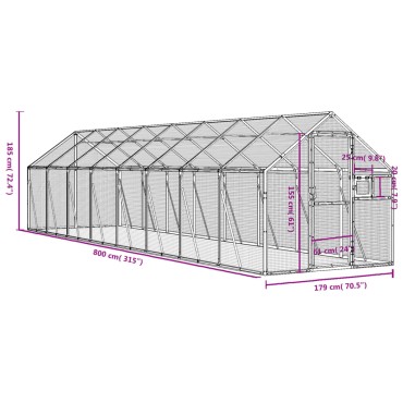 vidaXL Κλουβί Ανθρακί 1,79 x 8 x 1,85 μ. από Αλουμίνιο