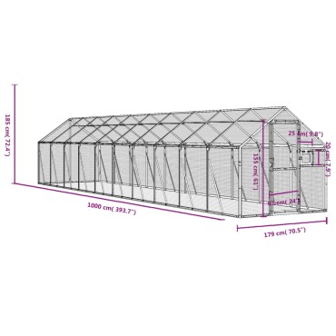 vidaXL Κλουβί Ασημένιο 1,79 x 10 x 1,85 μ. από Αλουμίνιο