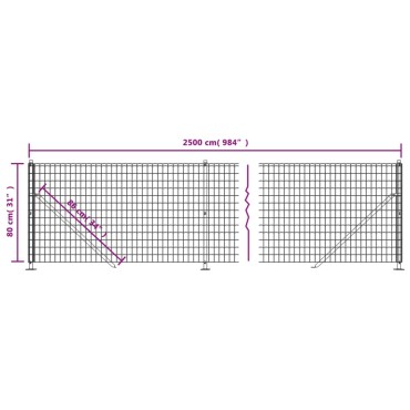 vidaXL Συρματόπλεγμα Περίφραξης Πράσινο 0,8 x 25 μ. με Βάσεις Φλάντζα