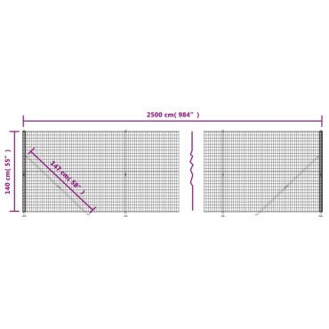 vidaXL Συρματόπλεγμα Περίφραξης Πράσινο 1,4 x 25 μ. με Βάσεις Φλάντζα