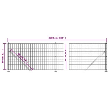 vidaXL Συρματόπλεγμα Περίφραξης Ανθρακί 0,8 x 25 μ. με Βάσεις Φλάντζα