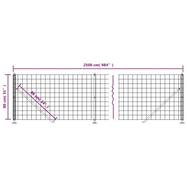 vidaXL Συρματόπλεγμα Περίφραξης Ανθρακί 0,8 x 25 μ. με Βάσεις Φλάντζα