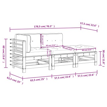 vidaXL Σαλόνι Κήπου Σετ 3 τεμ. με Μαξιλάρια Μαύρο από Μασίφ Ξύλο 63,5x63,5x60cm