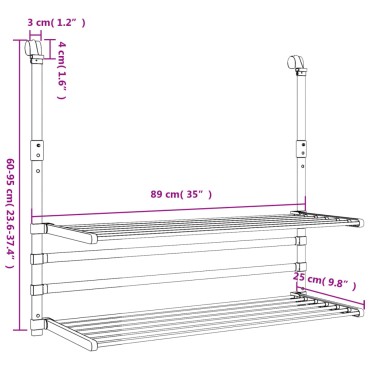 vidaXL Απλώστρα για Μπαλκόνι 89 x 25 x (60-95) εκ. από Αλουμίνιο