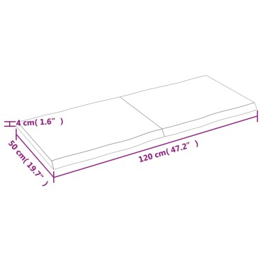 vidaXL Επιφάνεια Τραπεζιού 120x50x(2-4)cm Ακατέργ. Μασίφ Ξύλο Δρυός 1 τεμ.