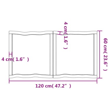 vidaXL Επιφάνεια Τραπεζιού 120x60x(2-4)cm Ακατέργαστο Μασίφ Ξύλο 1 τεμ.