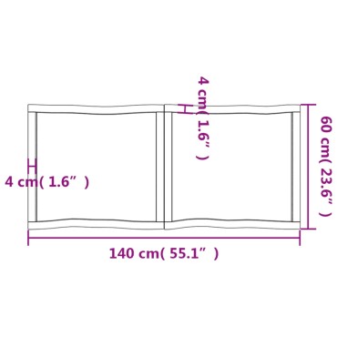 vidaXL Επιφάνεια Τραπεζιού 140x60x(2-4)cm Ακατέργαστο Μασίφ Ξύλο Δρυός 1 τεμ.