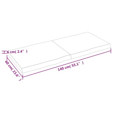 vidaXL Επιφάνεια Τραπεζιού 140x60x(2-6)cm Ακατέργαστο Μασίφ Ξύλο Δρυός 1 τεμ.