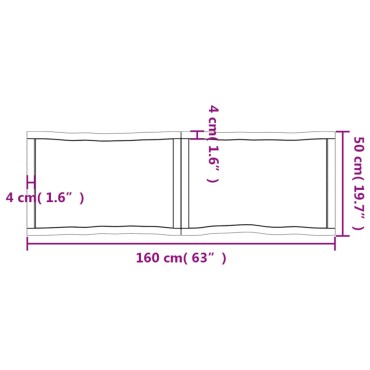 vidaXL Επιφάνεια Τραπεζιού 160x50x(2-4)cm Ακατέργαστο Μασίφ Ξύλο Δρυός 1 τεμ.