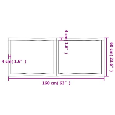 vidaXL Επιφάνεια Τραπεζιού 160x60x(2-4)cm Ακατέργαστο Μασίφ Ξύλο Δρυός 1 τεμ.