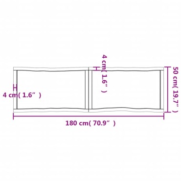 vidaXL Επιφάνεια Τραπεζιού 180x50x(2-4)cm Ακατέργ. Μασίφ Ξύλο Δρυός 1 τεμ.