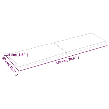 vidaXL Επιφάνεια Τραπεζιού 180x50x(2-4)cm Ακατέργ. Μασίφ Ξύλο Δρυός 1 τεμ.