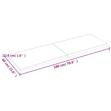 vidaXL Επιφάνεια Τραπεζιού 180x60x(2-4)cm Ακατέργ. Μασίφ Ξύλο Δρυός 1 τεμ.