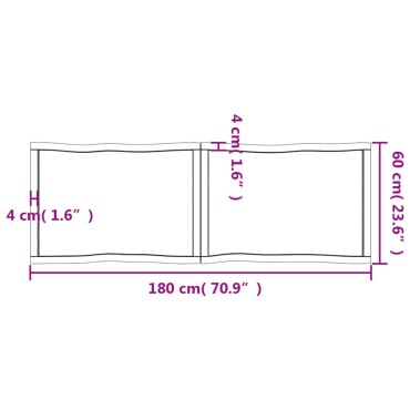 vidaXL Επιφάνεια Τραπεζιού 180x60x(2-4)cm Ακατέργ. Μασίφ Ξύλο Δρυός 1 τεμ.