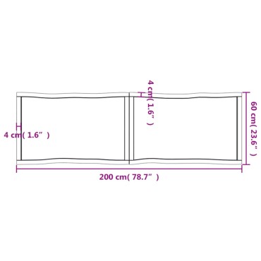 vidaXL Επιφάνεια Τραπεζιού 200x60x(2-4)cm Ακατέργαστο Μασίφ Ξύλο 1 τεμ.