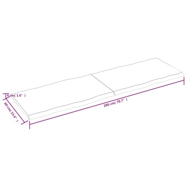 vidaXL Επιφάνεια Τραπεζιού 200x60x(2-4)cm Ακατέργαστο Μασίφ Ξύλο 1 τεμ.