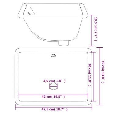 vidaXL Νιπτήρας Μπάνιου Ορθογώνιος Λευκός 47,5x35x19,5 εκ. Κεραμικός