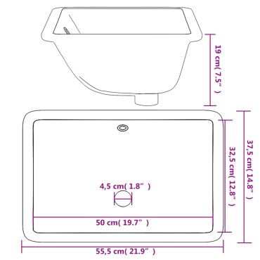 vidaXL Νιπτήρας Μπάνιου Ορθογώνιος Λευκός 55,5x37,5x19 εκ. Κεραμικός