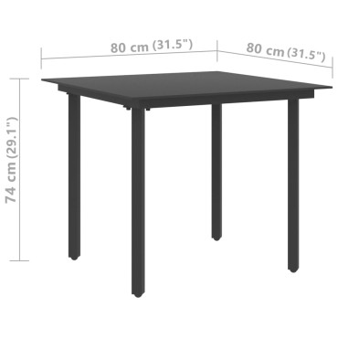 vidaXL Τραπεζαρία Κήπου Μαύρη 80x80x74cm από Ατσάλι / Γυαλί 1 τεμ.