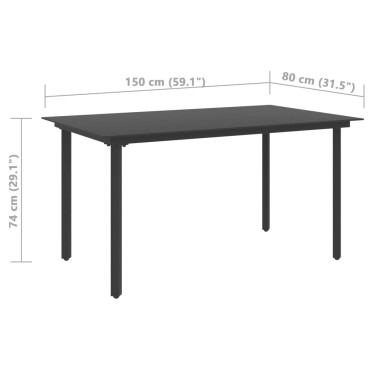 vidaXL Τραπεζαρία Κήπου Μαύρη 150x80x74cm από Ατσάλι / Γυαλί 1 τεμ.