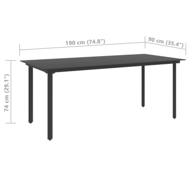 vidaXL Τραπεζαρία Κήπου Μαύρη 190x90x74cm από Ατσάλι / Γυαλί 1 τεμ.