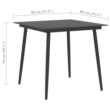 vidaXL Τραπεζαρία Κήπου Μαύρη 80x80x74cm από Ατσάλι / Γυαλί 1 τεμ.