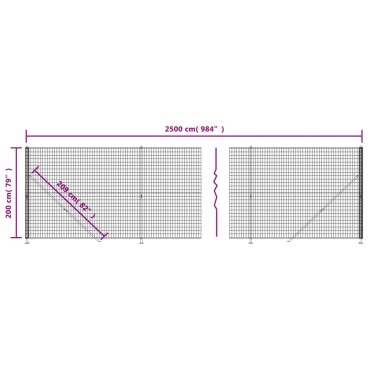 vidaXL Συρματόπλεγμα Περίφραξης Πράσινο 2 x 25 μ. με Βάσεις Φλάντζα