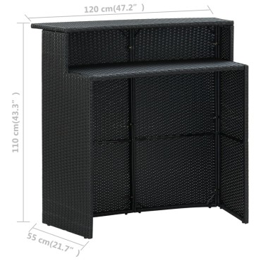 vidaXL Τραπέζι Μπαρ Κήπου Μαύρο 120x55x110cm από Συνθετικό Ρατάν 1 τεμ.