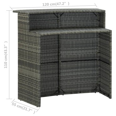 vidaXL Τραπέζι Μπαρ Κήπου Γκρι 120x55x110cm από Συνθετικό Ρατάν 1 τεμ.