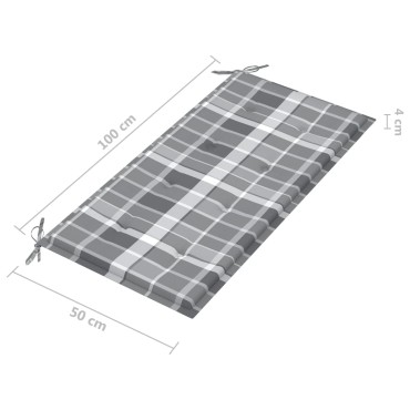 vidaXL Μαξιλάρι για Παγκάκι Κήπου Γκρι Καρό 100x50x3 εκ. Υφασμάτινο