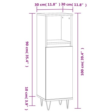 vidaXL Ντουλάπι Μπάνιου Καφέ Δρυς 30x30x100cm Επεξεργασμένο Ξύλο 1 τεμ.