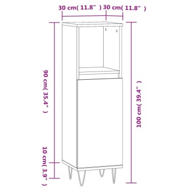 vidaXL Ντουλάπι Μπάνιου Γκρι Sonoma 30x30x100cm Επεξεργασμένο Ξύλο 1 τεμ.