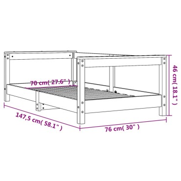 vidaXL Πλαίσιο Παιδικού Κρεβατιού 70x140cm από Μασίφ Ξύλο Πεύκου 1 τεμ. - Μονό