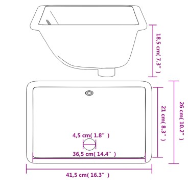 vidaXL Νιπτήρας Μπάνιου Ορθογώνιος Λευκός 41,5x26x18,5 εκ. Κεραμικός