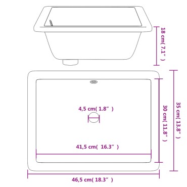 vidaXL Νιπτήρας Μπάνιου Ορθογώνιος Λευκός 46,5x35x18 εκ. Κεραμικός